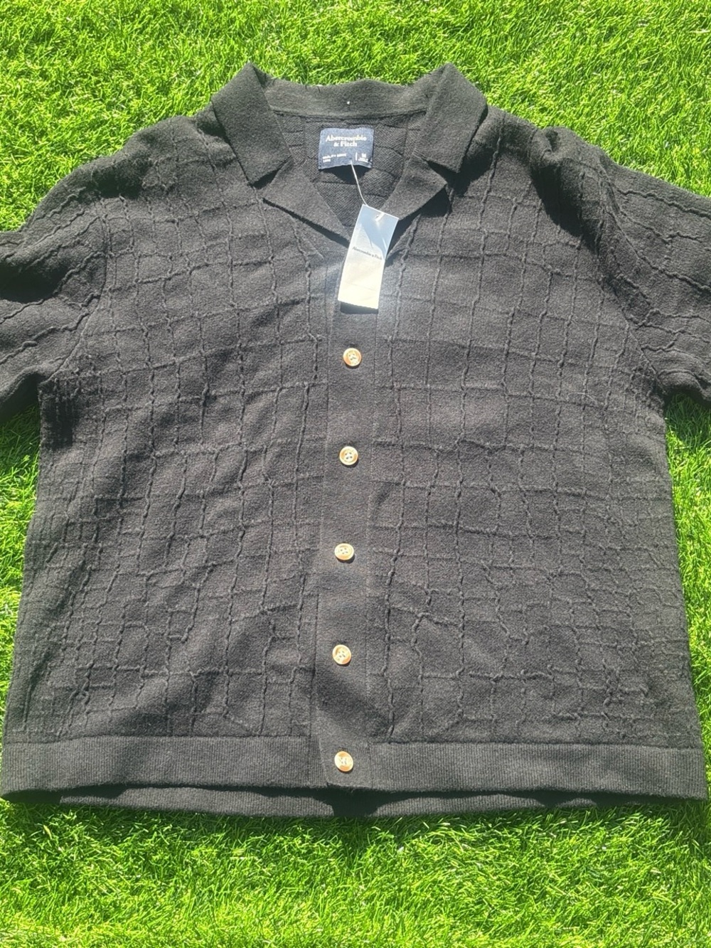 NWT Abercrombie&Fitch Black Men's Textured Button-Up Polo
